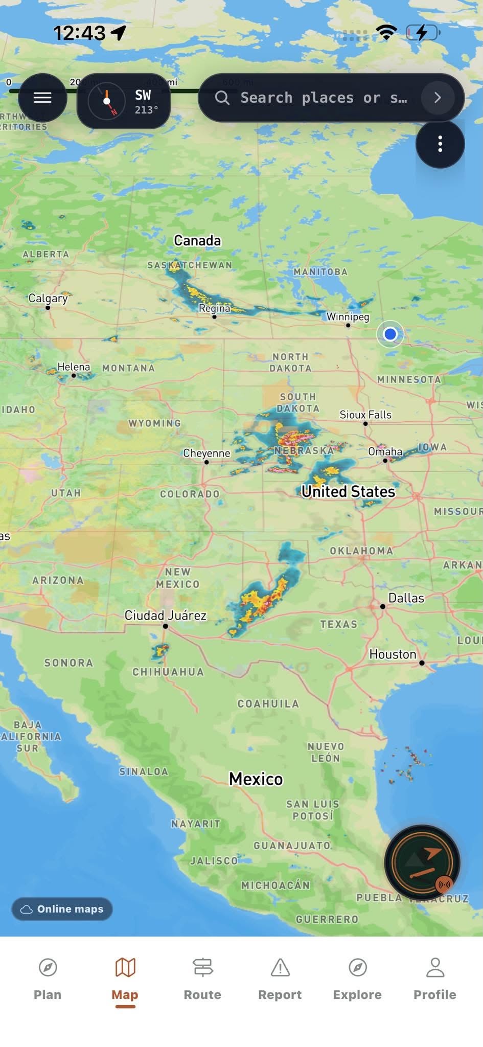 Trailhead map across North America with weather and location layers